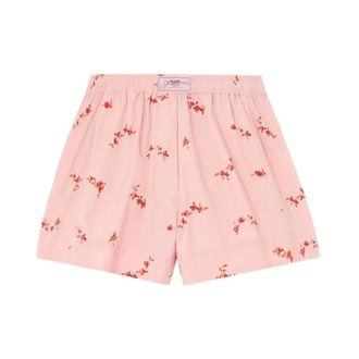 Ganni Korte Broeken, Dames, Roze, M, Katoen, Printed Stretch Cotton Shorts