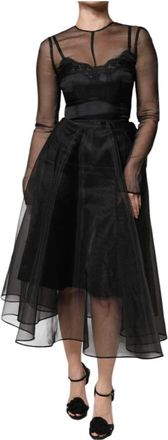 Dolce & Gabbana Zwarte Sheer Tulle A-lijn Cocktailjurk - Dames - Feestkleedjes - Zwart - S - Polyester - Kleedjes