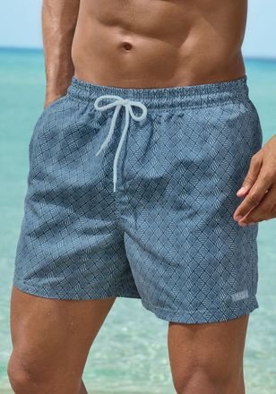 H.I.S Badeshorts H.I.S, Herren, Gr. S, N-Gr, blau (blau bedruckt), Recycling-Polyester, bedruckt, Badehosen Badeshorts, mit Alloverdruck