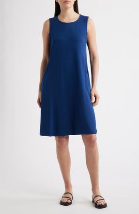 Eileen Fisher ROUND NECK A-LINE K/L DRESS in Deep Dive at Nordstrom, Size Xx-Small