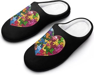 Generic Earth Puzzle Heart Mens Slippers Slip On Comfortable Fleece Cotton House Shoes Winter