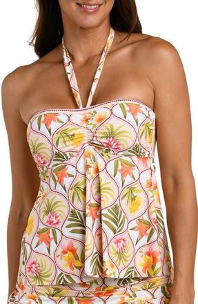 La Blanca Palm Halter Tankini Top in White Multi at Nordstrom, Size 12