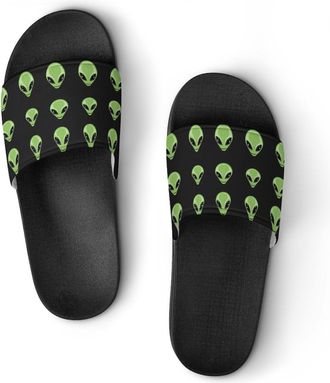 Generic Green Aliens Heads Shower Shoes Slipper for Women Men Beach Slippers Quick Drying Non Slip Open-Toe Sandals