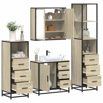 Berkfield Home 4&not;Piece Bathroom Furniture Set&not;Sonoma Oak Engineered Wood in Brown
