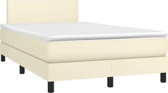 vidaXL Cama Box Spring Colch&oacute;n Y Led Cuero Sint&eacute;tico Crema 120x200 Cm Vidaxl