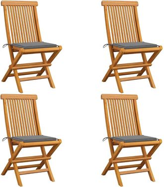 vidaXL Vidaxl - Sillas De Jard&iacute;n 4 Uds Con Cojines Grises Madera De Teca