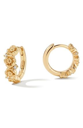 Made by Mary Cubic Zirconia Birthstone Flower Huggie Hoop Earrings in Gold August at Nordstrom
