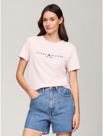 Tommy Hilfiger Womens Embroidered Tommy Logo T-Shirt - Light Pink - XXL