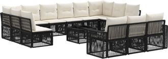 vidaXL Conjunto De Sof&aacute;s De Jard&iacute;n 14 Uds. Negro Y Blanco Crema Vidaxl