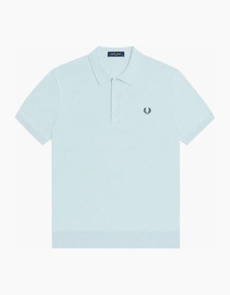 Fred Perry Mens Fred Perry Cotton Knitted Polo Shirt Light Ice - Blue - Size: 38