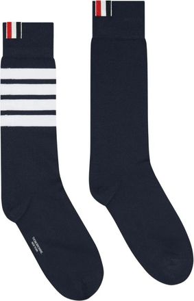 Thom Browne Mid Calf Socks With 4 Bar In Lightweight Cotton
