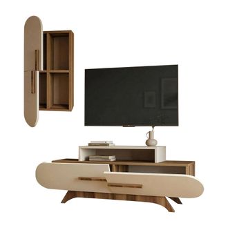 Dmora Pared Modular Ossimo, Mueble De Sala 6 Estantes, Modulable, Apertura Batiente, Abatible, Nogal Marr&oacute;n