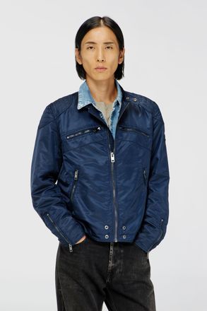 Diesel Nylon jacket with quilted shoulders and zip pockets - Jackets - Man - Blue