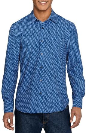 ConStruct Slim Fit Pinwheel Floral Performance Long Sleeve Shirt in Navy at Nordstrom, Size Xx-Large