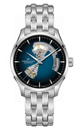 Hamilton Jazzmaster Open Heart Automatic Bracelet Watch, 40mm in Blue at Nordstrom
