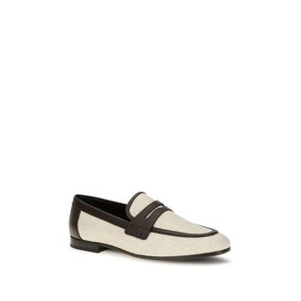Brunello Cucinelli Two-Tone Leather and Raffia Loafer - Beige