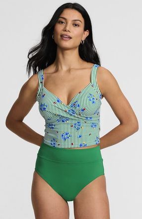 Lands End Sweetheart Wrap Midkini Top in Floral/vibrant Clover Stripe at Nordstrom, Size 16