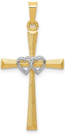 Diamond2Deal 14k Two-tone Gold Textured and Polished Latin Cross Hearts Pendant