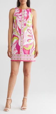 London Times Floral Print Cotton Sateen Shift Dress in Pink Multi at Nordstrom Rack, Size 16
