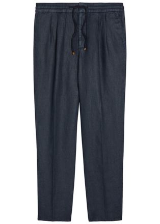Brunello Cucinelli Drawstring Tapered-leg Linen Trousers - Blue - 52 (IT52 / XL)