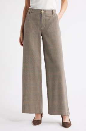 Wit & Wisdom Whitney Skyrise Glen Plaid Pleated Wide Leg Trousers in Taupe Multi at Nordstrom, Size 0P