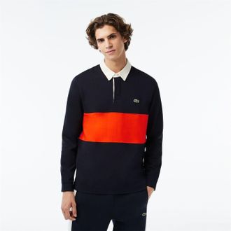 Lacoste Mens Crocodile Print Regular Fit Athletic Top in Abysm/Sunrise - Black - Size X-Small