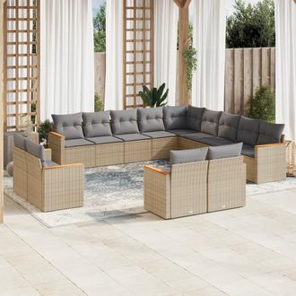 vidaXL Juego De Sof&aacute;s Jard&iacute;n Con Cojines Beige Mezcla 13 Pzas Rat&aacute;n Pe Vidaxl
