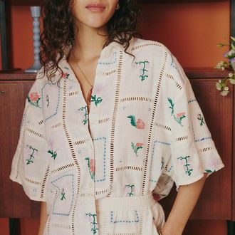 La Redoute Collections Geborduurd en opengewerkt hemd met korte mouwen