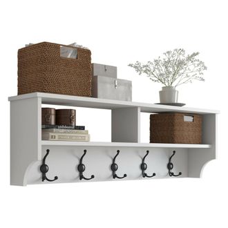 Dmora Perchero Egay, 5 Ganchos, Instalaci&oacute;n En Pared, 37h Cm Blanco