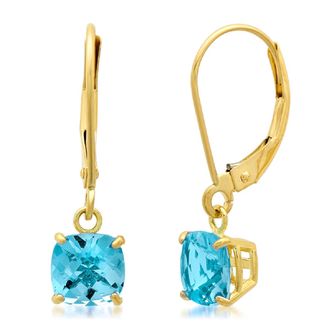 MAX + STONE Solid 10K Yellow Gold Cushion Cut Dangle Gemstone Leverback Earrings