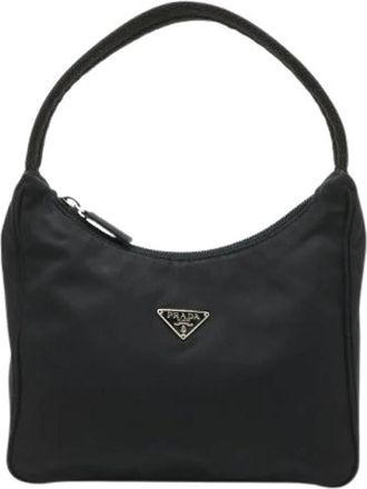 Prada Pre-owned Nylon Triangle Logo Accessory Pouch Handbag - Dames - Vintage Schoudertas - Zwart - ONE Size - Nylon - Vintage