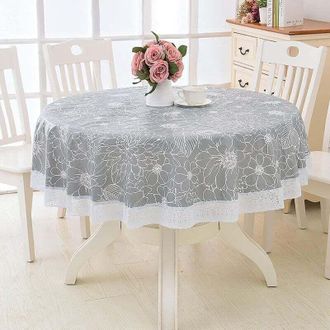 OEM Mantel Redondo De Pvc De 180 Cm - Estampado Floral Y De Encaje - Mantel Impermeable Y Resistente A Las Manchas Para Comedor, Jard&iacute;n, Cafeter&iacute;a, Fiesta