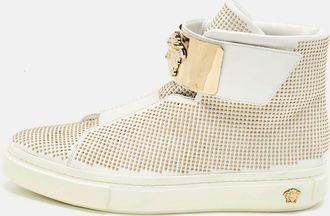 Versace White Leather Studded Medusa High Top Sneakers