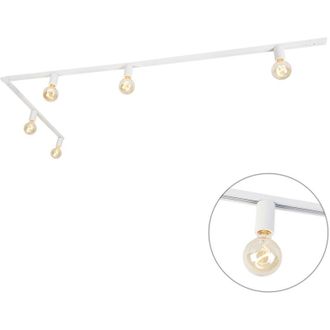QAZQA Moderno Sistema De Carril Moderno Monof&aacute;sico 5 Luces Con Casquillo E27 Blanco - Jeana Acero /aluminio Alargada Adecuado Para Led Max. 5 X 15 Watt - Qa