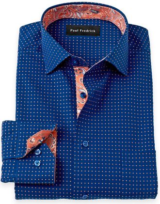 Paul Fredrick Comfort Stretch Non-iron Dot Dress Shirt With Contrast Trim