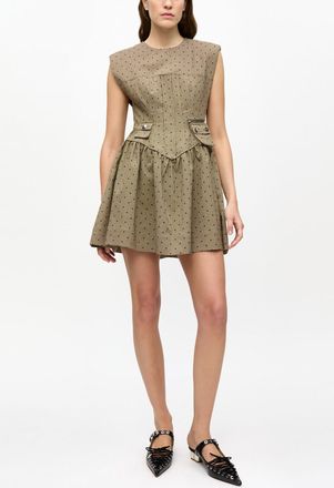 Ganni Brown Flock Suiting Corset Mini Dress - Size 32 Beige