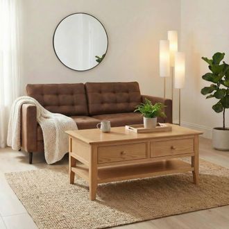 Furniturebox Belle Rectangular Oak Wood Coffee Table in Light Brown