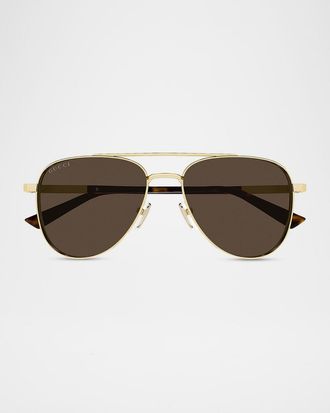 Gucci Mens Subtle Web 56mm Metal/Acetate Aviator Sunglasses