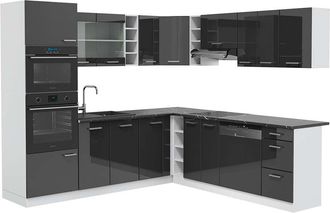 Vicco Cocina Esquinera R-line, Antracita Brillo Intenso/blanco, 237 X 247 Cm, Et Antracita