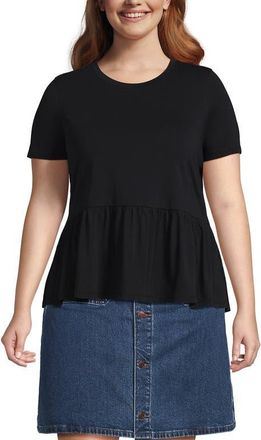 Lands End Short Sleeve Lightweight Jersey Crew Neck Peplum Tee in Black at Nordstrom, Size 1X
