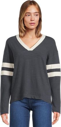 Faherty Sunwashed Slub V-neck Womens Clothing Blue Nights : MD, Cotton/Jersey