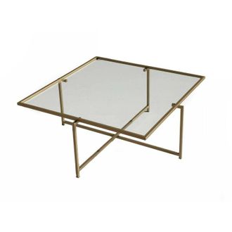 Dmora Tavolino da salotto Dabih, Tavolo basso da caff&egrave;, Portariviste per divano, Ripiano da soggiorno, 85x85h35 cm, Oro, con imballo rinforzato, con
