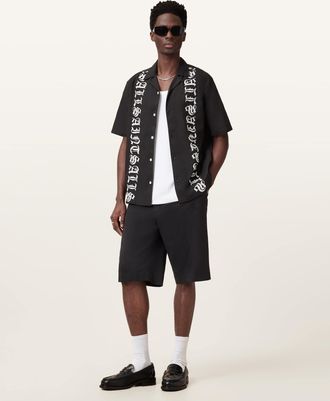 AllSaints Cotton Scripture Short Sleeve Textured Shirt, Size: XXL