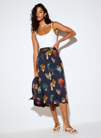 Icone Womens Small-button flared midi skirt