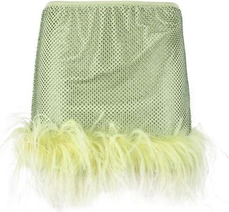 Patrizia Pepe Textured Green Skirt with Feather Trim