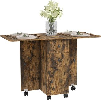 HOMCOM Homcom - Folding Dining Table, Drop Leaf Table With Storage Drawers Rustic Brown
