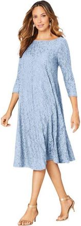 Roaman's Plus-Size 3/4 Sleeve Boatneck Lace Swing Dress in Pale Blue at Nordstrom, Size 24