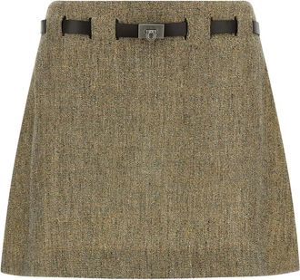 Ferragamo Minirok met Gancini-ceintuur - Dames - Korte rokken - Groen - S - Leer - Rokken