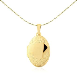 Jewelco London 9ct Gold Floral Motif Oval Locket Pendant - 24x16mm - LKNR02214