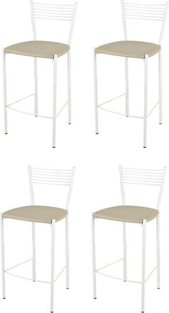 Tommychairs Tommychairs 4 Taburetes Elegance En Acero Blanco Asiento Polipiel Lin